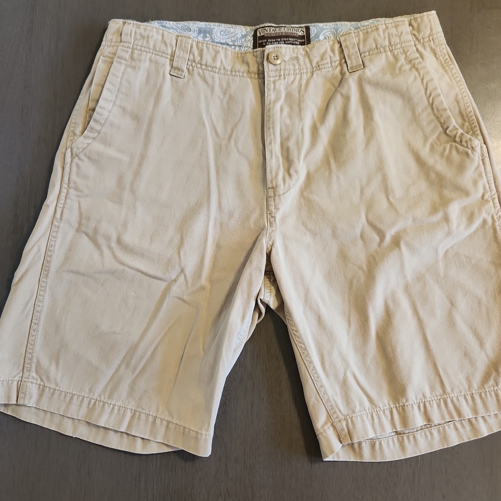 Vintage Chinos Men's Shorts Size 34 Beige Khaki 100% Cotton Casual Beach Summer
